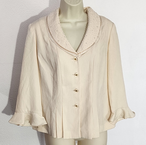 Danny & Nicole Chic Blazer with Textured Bead And Faux Pearl Collar Cream Size 8 - Picture 12 of 17